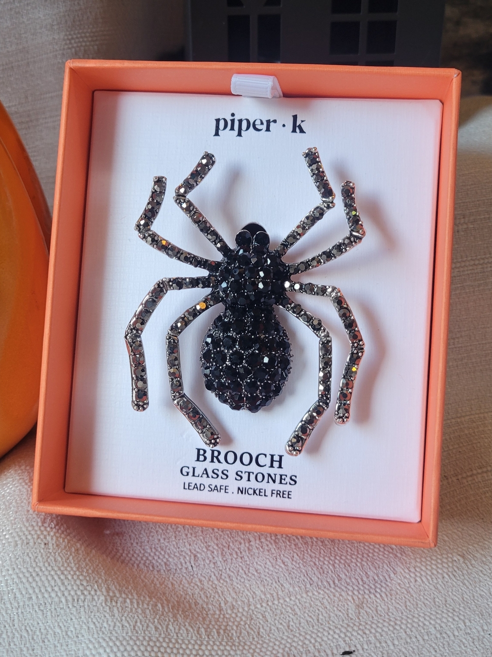 Piper K Black Rhinestone Spider Brooch